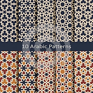 Set of ten seamless vector arabic geometric traditonal patterns. design for print, interior, textile, packaging photo